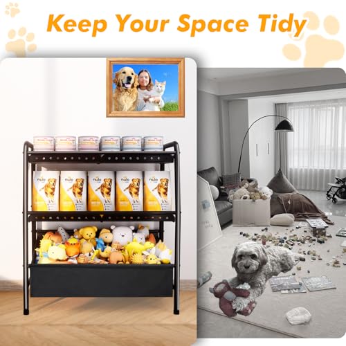 Large Dog Toy Basket Metal with Dog Storage Organizer, Dogs Toys Bin Box with Collar Leash Holder Hook, Dogs Toys Holder Chest Pet Storage Cabinet for Living Room - Image 4