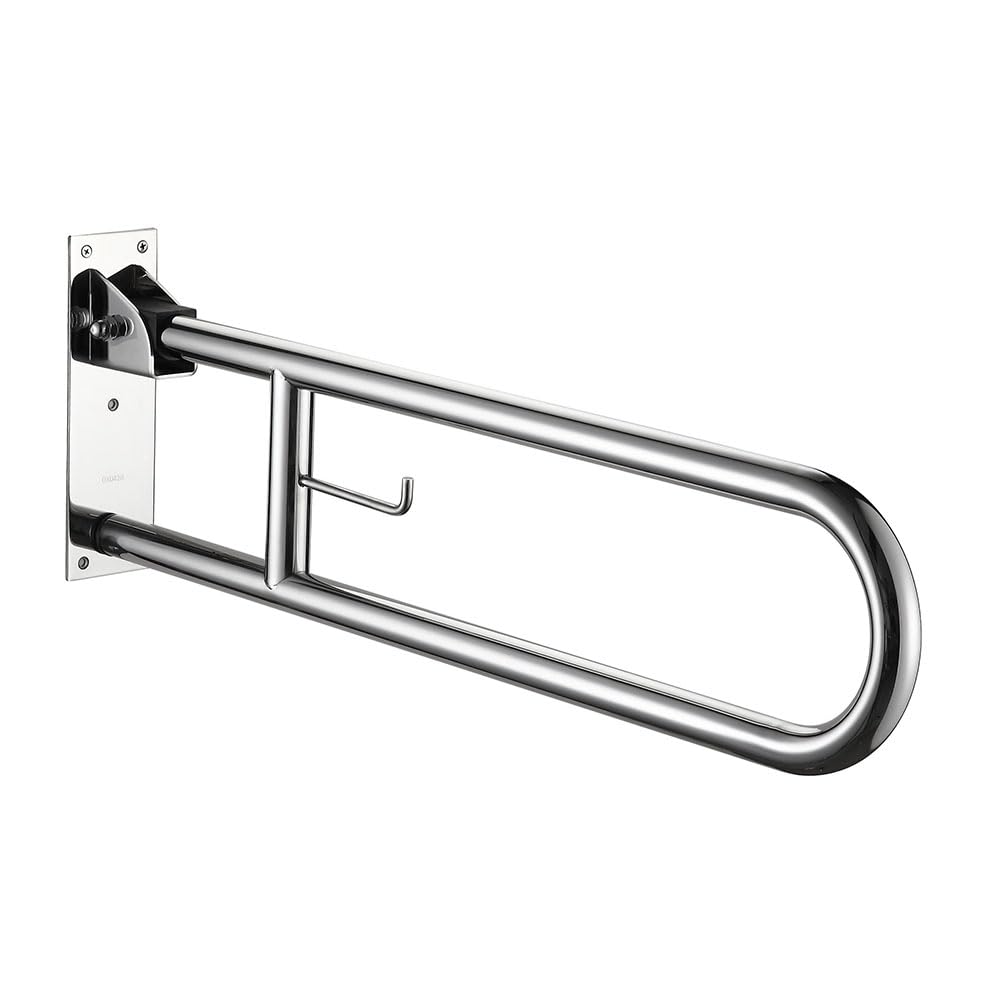 Kibath 489141 Asa abatible con portarrollos para el baño o el Aseo. Fabricada en Acero Inoxidable 304. con Sistema de Seguridad para fijarla a la Pared. para adaptación de aseos y baños, Cromado