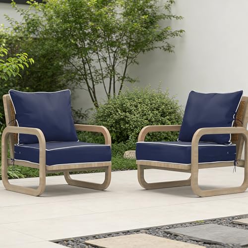 Image of 22x24 Outdoor Chair Cushions Set of 2, Waterproof Deep Seat Cushions for Patio Furniture with Removable Cover, Fade Resistant 4'' Outdoor Seat Cushion w /Ties&Handle for Sofa Loveseat,Navy+Piping