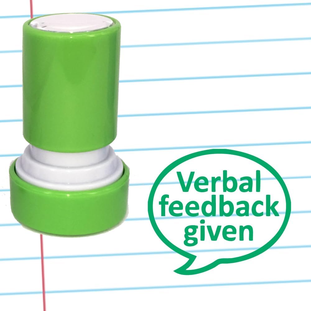 Classroom Capers Green 2 X Verbal Feedback Given ( Ink) Teacher Stamps. Refillable, Quality 22Mm Self-Inking Teacher Feedback Stamper.