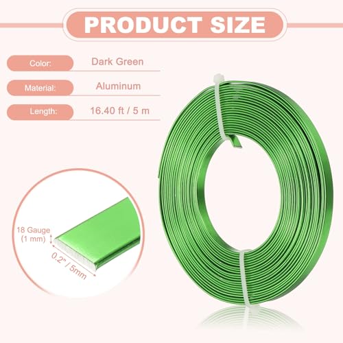 Image of uxcell 18 Gauge Flat Aluminum Wire, 16.40 ft 5mm Wide Aluminum Crafts Wire for Flower Bonsai Crafts Carving DIY Bezel Sculpting Gem Metal Wrap, Dark Green