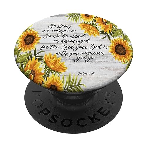 Joshua 1 9 Christian Bible Verse Sunflower Scripture Quote PopSockets Adhesive PopGrip