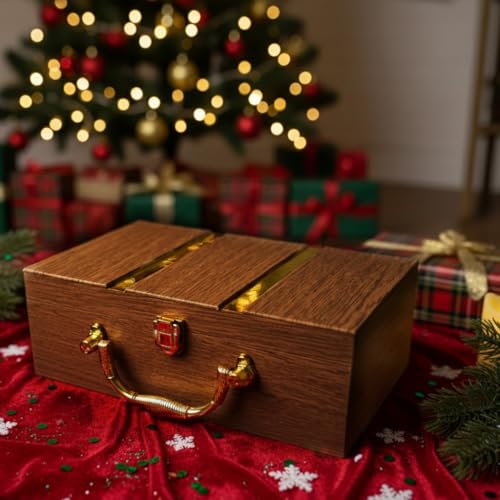 Image of Purevida Premium Wooden Dry Fruits Gift Box - Luxury Christmas & New Year Hamper with Almonds & Cashews in Glass Jars | Festive & Corporate Gifting Wooden Box with Gold Handle