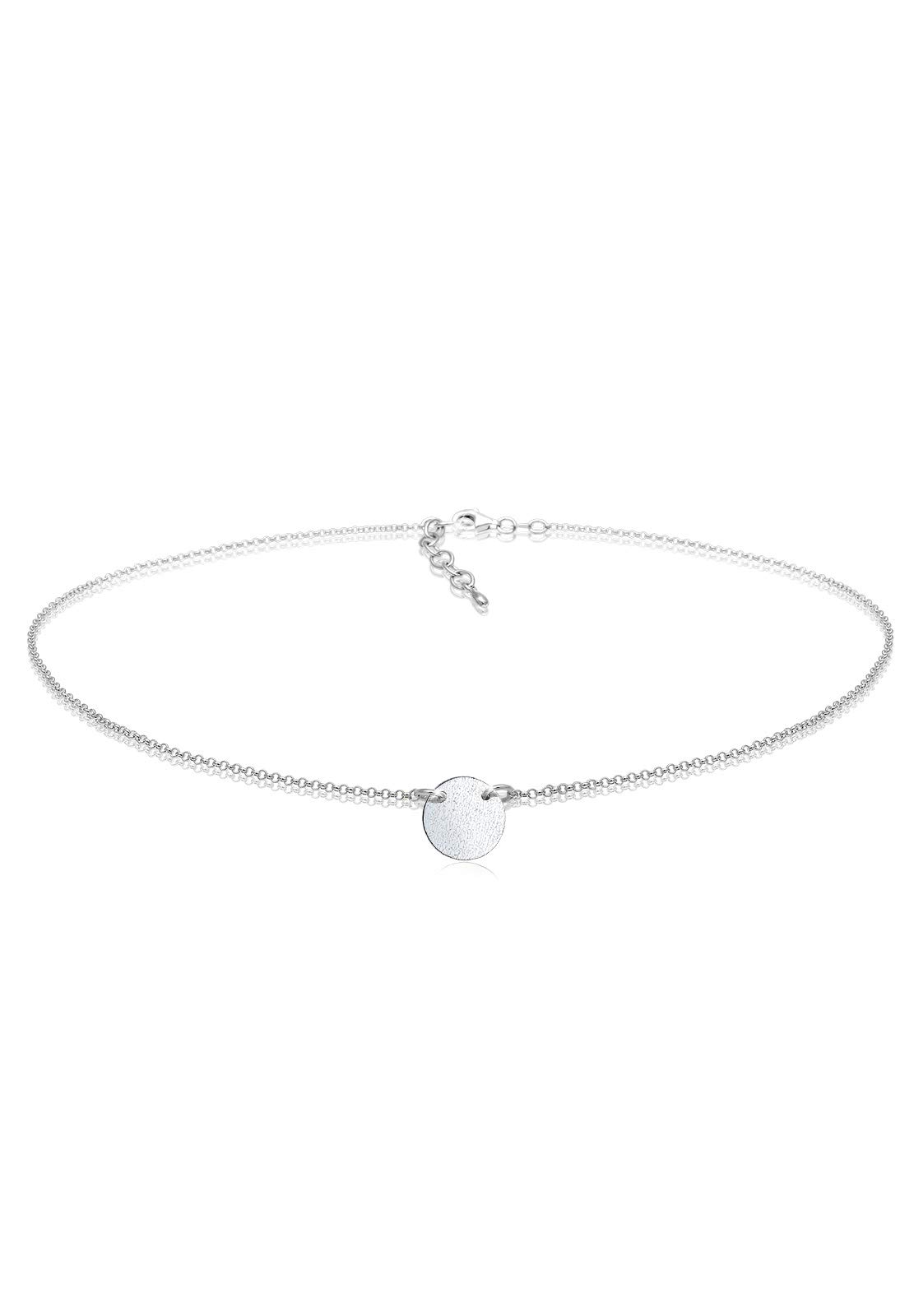 Elli Women's 925 Sterling Silver Genuine Jewellery Necklaces Pendant Neckwear Basic Circle Geo Plate Matt Choker of Length 36 cm
