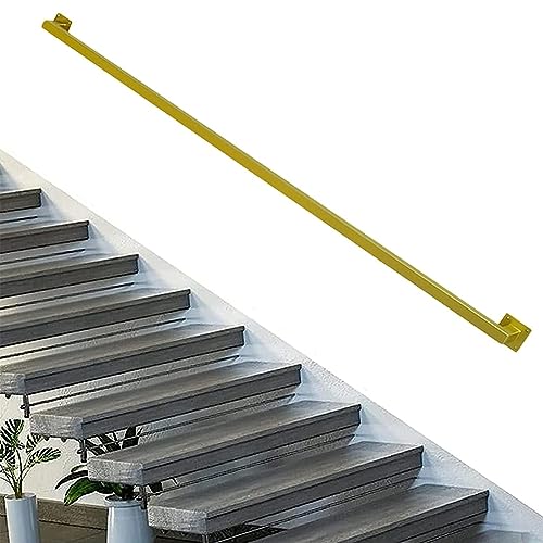 Pasamanos industrial de hierro forjado de 1 pie y 20 pies, barandilla de metal galvanizado para interiores y exteriores, barandilla de montaje en pared, balaustre cuadrado dorado (180 cm)