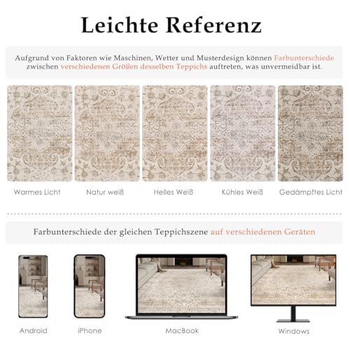 HUGEAR Vintage Teppich Wohnzimmer 300x400cm Beige Waschbar – Bild 2