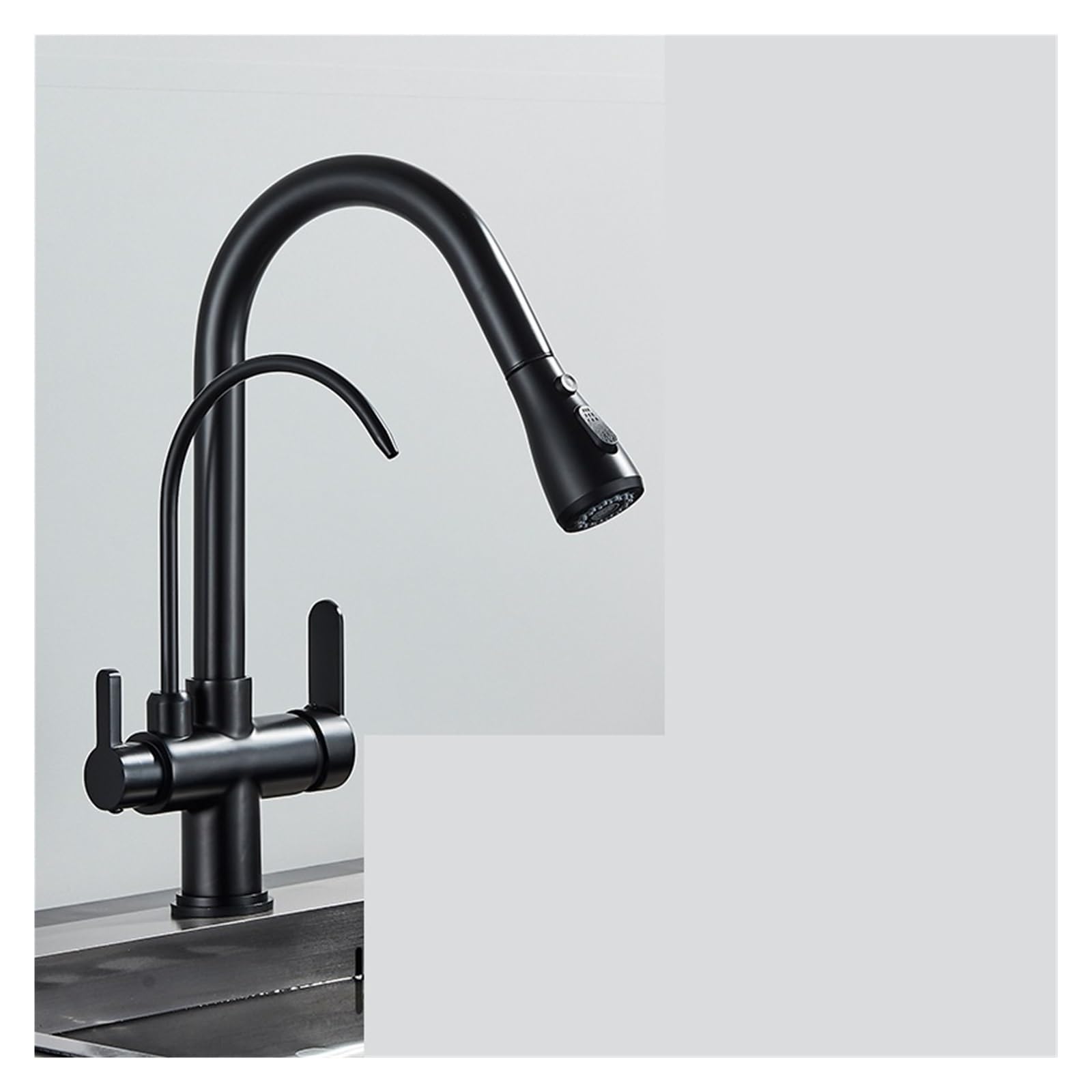 Grifo de cocina negro mate monomando ZH1YFD con caño extraíble eficiente 8