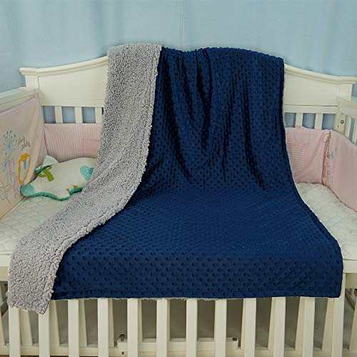 Image of BlueSnail Toddler Crib Minky Blanket with Plush Shepra Fleece (Navy+Light Gray, 40Wx 60L)