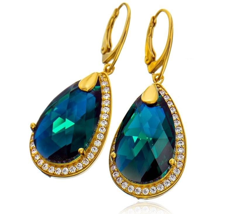 Boucles d'oreilles Arande émeraude et or 24k le cadeau artisanal idéal