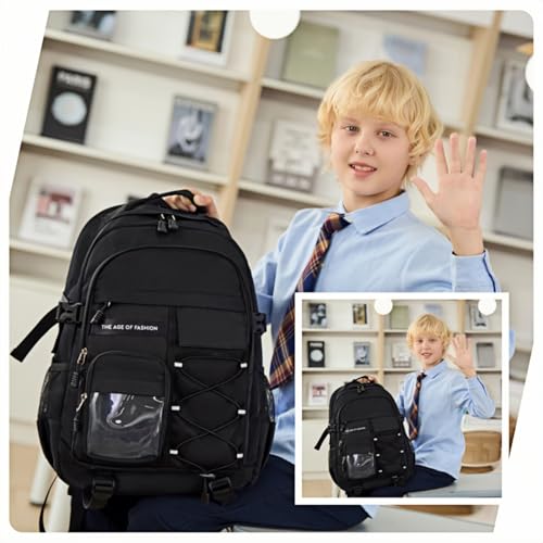 Laptop Backpack For Teen Boys Girls Durable Bookbag Middle High School Bag Women Men Waterproof Travel Daypack (BLack) - Image 3