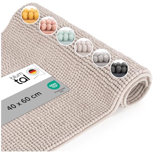 Blumtal Alfombra Baño Secado Rapido Chenille - 40x60 cm Alfombrilla Baño Antideslizante - Certificado Oeko-Tex - Alfombrilla Ducha Lavable Bathroom Mat Bath Mat - Tapete WC Beige