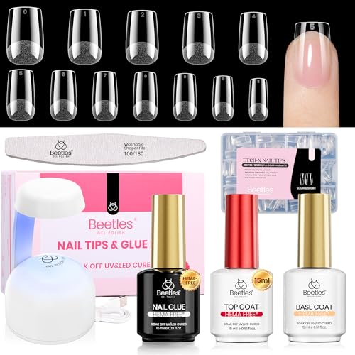 Image of Beetles Gel Nail Kit Etch-X, Square Short, 288pcs 12 Sizes Nail Tips