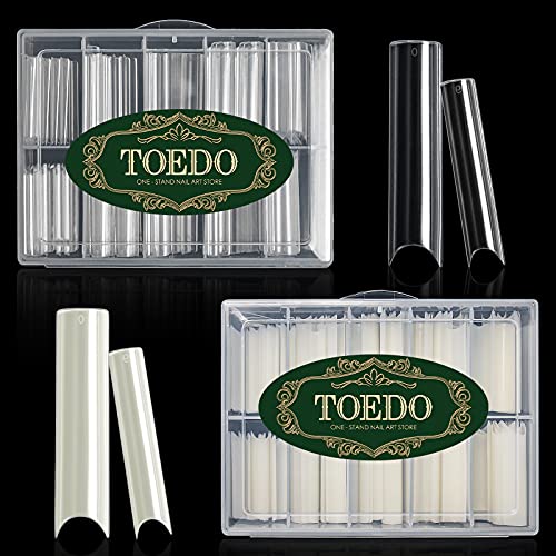 Extra Long Square Nail Tips, C Curve Coffin Nails Tip Straight Nail Tips TOEDO 400PCS Half Cover Acrylic Fake Nail Tips For DIY Nail Art 10 Sizes With Case (Clear & Natural)