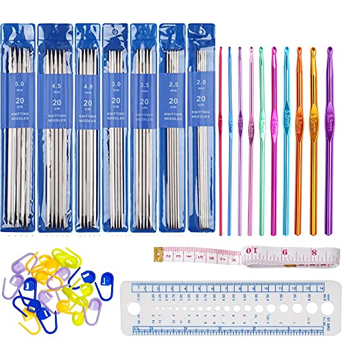 67Stk Stricknadel Set mit Doppelspitzen Stricknadeln Metall 20cm Edelstahl Set Doppelspitzig Handarbeit Stricknadeln für socken Anfänger und Profis Cover