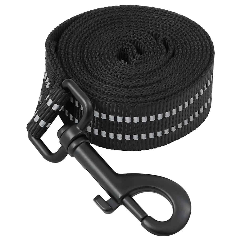 Arnés para perro con correa y collar negro de poliéster, talla L, ajustable con 4 correas y tiras reflectantes, incluye correa de 180 cm y asa de seguridad para pasear