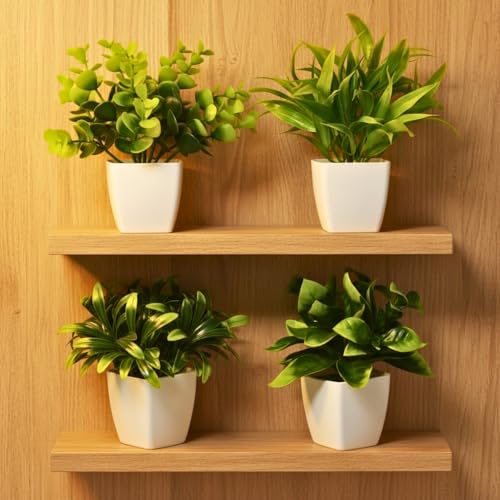 Image of DecoreBugs Artificial Potted Plants in Plastic Pot (4 Pack) Eucalyptus Plants Small Plants for Home Decor | Office Decor