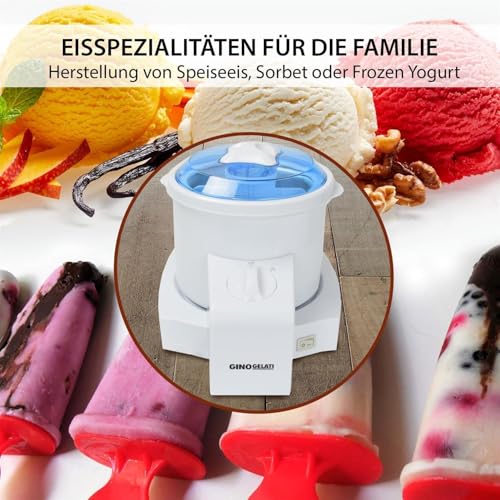 Gino Gelati Eismaschine Potium Speiseeismaschine Eiscreme Maschine Eisbereiter, 70 Watt, Weiß/Blau, Kompaktes Design, leichte Reinigung, für Zuhause – Bild 5