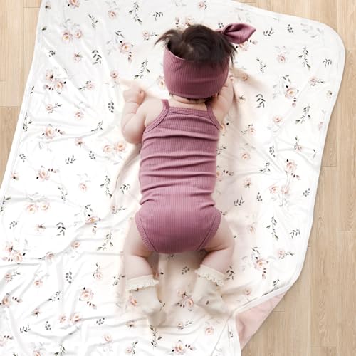Image of GRSSDER Baby Blankets Super Soft Jersey Knit Swaddle Blanket for Baby Girls and Boys, Double Layer Receiving Blankets 34 x 44 Inches, Extra Large for Baby Swaddling, Pink Rose