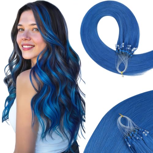 HOTBANANA Micro Bead Hair Extensions Real Human Hair, #Blue, 24inch 25g 25s: retailer-supplied image