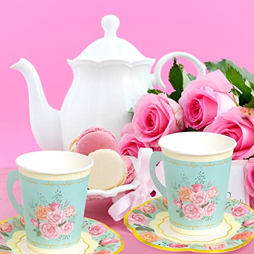 Ceiba Tree Tea Party Decorations Paper Tea Cups With Handles And Saucers Disposable Floral Birthday Supplies Favors 24 Sets #TOP5