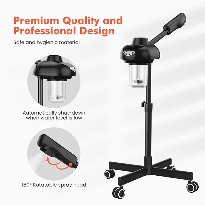 Image of Professional Facial Steamer, Ozone Face Steamer For Facial, Stand Facial Steamer Adjustable Height For Spa, Salon And At Home Use(Black)