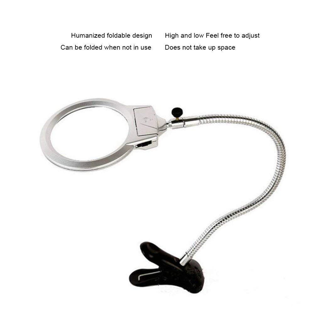 Alta Qualità, 8X/20X Lente d'ingrandimento con Clip 2 LED Luce Illuminante Hands Free Desk Magnifier per la lettura di libri, Mappa HD Portatile