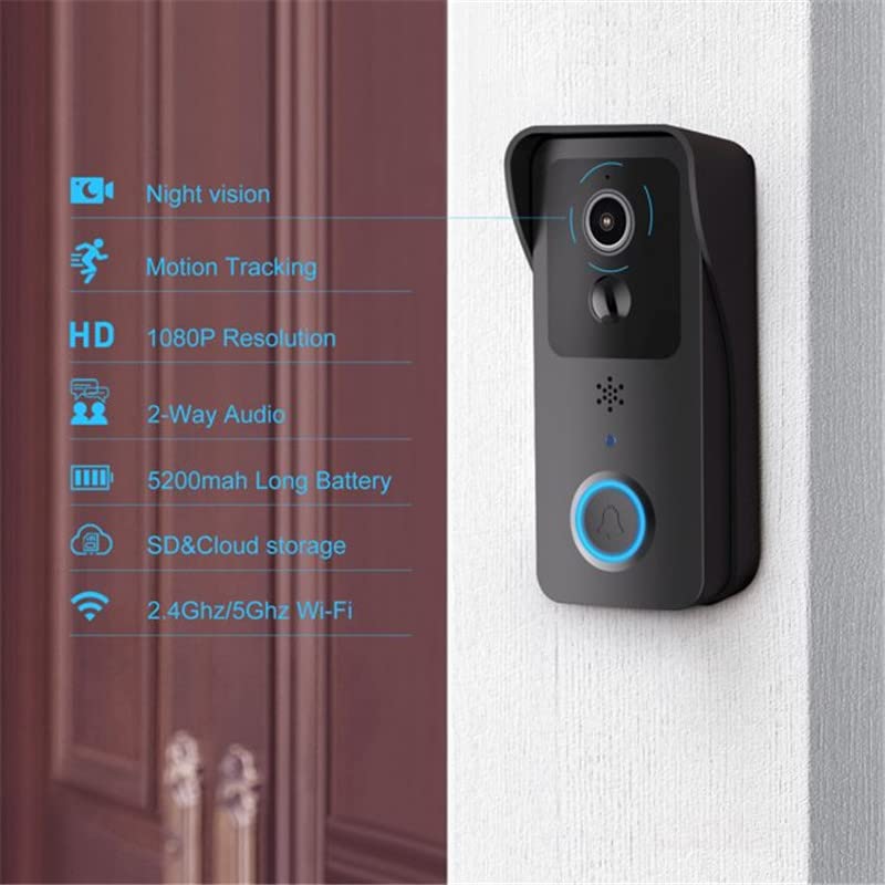 Timbre inalámbrico de video, 1080P para exteriores inteligente con WiFi 5G, IP54 impermeable, visión nocturna, detección de movimiento, audio bidireccional