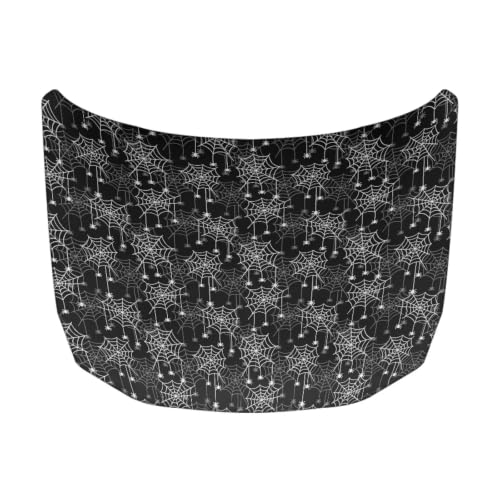Image of Spider Web Halloween Print Car Hood Cover Easy to Install Fabric Hood Cover Halloween Vehicles Decorate Engine Removable Automotive Accessories Personalized Suitable for Cars(59x39 Inch)