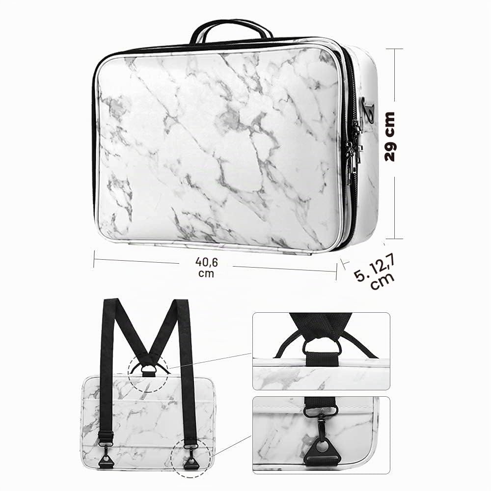 Makeup Bag, 3 Capas Organizador de Maquillaje, Neceser Viaje Mujer Kit de Maquillaje Resistente al Agua, Estuche de Maleta Maquillaje Profesionalcon Divisores y Correas Ajustables, 16''