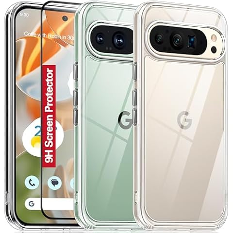 Oterkin for Google Pixel 9 Case/Google Pixel 9 Pro Case Clear,[20X Anti-Yellowing] Transparent Pixel 9/9 Pro Case with [Tempered Glass Screen Protector][Built-in 4 Airbags][10FT Military] (Clear) Cover