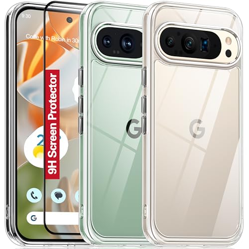 Oterkin for Google Pixel 9 Case/Google Pixel 9 Pro Case Clear,[20X Anti-Yellowing] Transparent Phone Case with [Tempered Glass Screen Protector][Built-in 4 Airbags][10FT Military] (Clear)