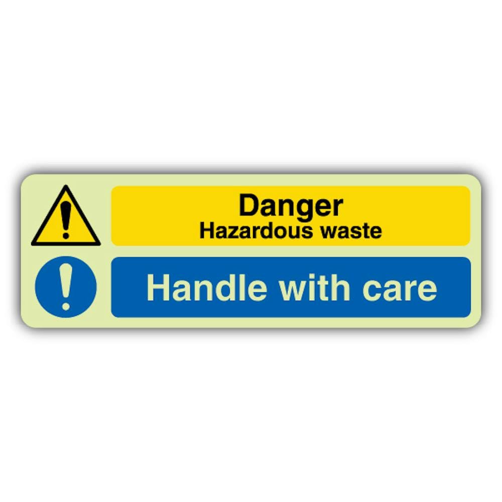 V Safety Glow In The Dark Danger Hazardous Waste - Señal de mango con cuidado, formato horizontal, 750 x 250 mm, hecho de plástico rígido triple brillo, señalización de advertencia de peligro