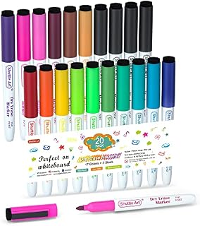 Shuttle Art 20 Pack Whiteboard Pens, 16 Colours & 4 Black Magnetic Whiteboard Makers Fine Tip and Eraser, Dry Wipe White Board Pens for Writing, Dry Erase Markers for Whiteboards, Weekly Planners