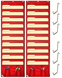 COMPONO Wall Storage Pocket Charts (2 PACK) File Organizers with FREE BONUS 6 Door Hangers- Best Pocket Chart for School, Classroom, Home or Office Use. Wall Pocket Chart Organizer (Red)
