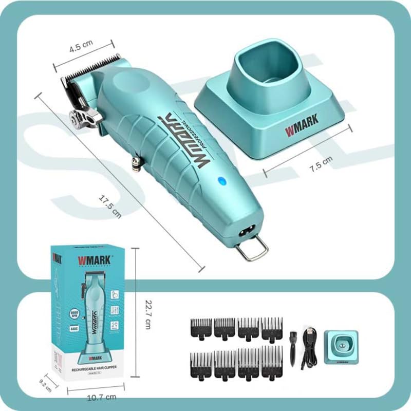 Image of WMARK Men Ng-133 Professional Zero Gapped Hair Trimmer Precision 440C (9Cr18) Stainless Steel Fade Blade & Ceramic Moving Blade 8000 Rpm Dc Motor Charging Pod 8 Guide Comb Taper Lever 180 Min