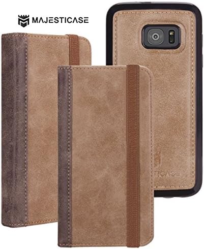 Majesticase Samsung Galaxy S7 Wallet, Premium PU Leather Wallet Case + Detachable Removable Magnetic TPU Shell Cover & Elastic Band [Book Style] Protective Card Holder [v2] - Dessert Brown