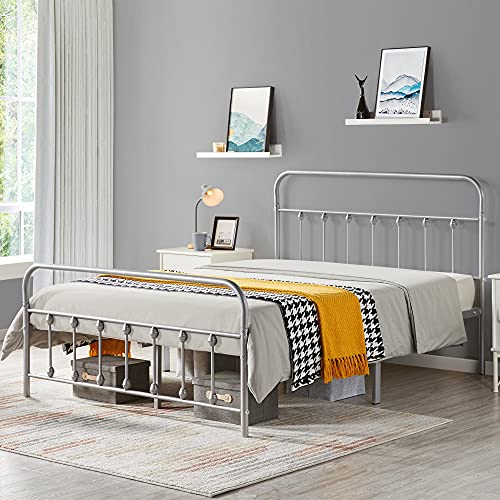 Yaheetech Classic Metal Platform Bed Frame Mattress Foundation With Victorian Style Iron-Art Headboard/Footboard/Under Bed Storage/No Box Spring Needed/Full Size Silver #TOP2