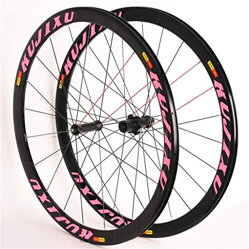 LHHL Fahrradteile Laufradsatz Für Rennrad 700C Vorder- Und Hinterräder Alu-Doppelwandfelgen Abgedichtetes Lager C/V-Bremse QR 8 9 10 11S Kassettenschwungrad (Color : Pink) Cover