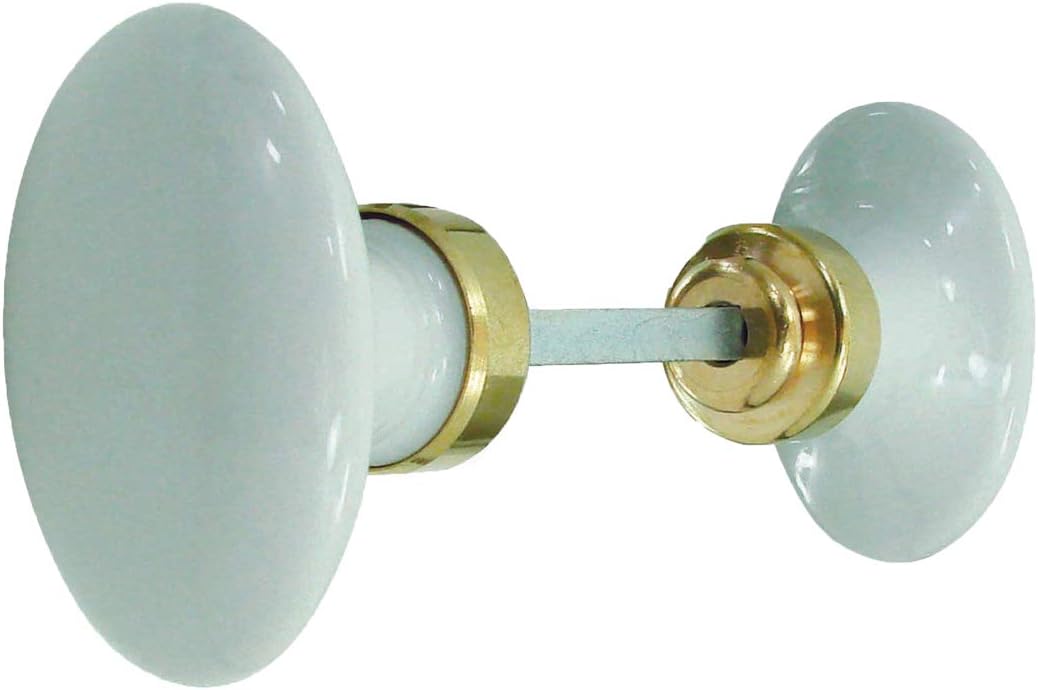 Limoges Porcelain Double Oval White Door Handle on Polished Brass