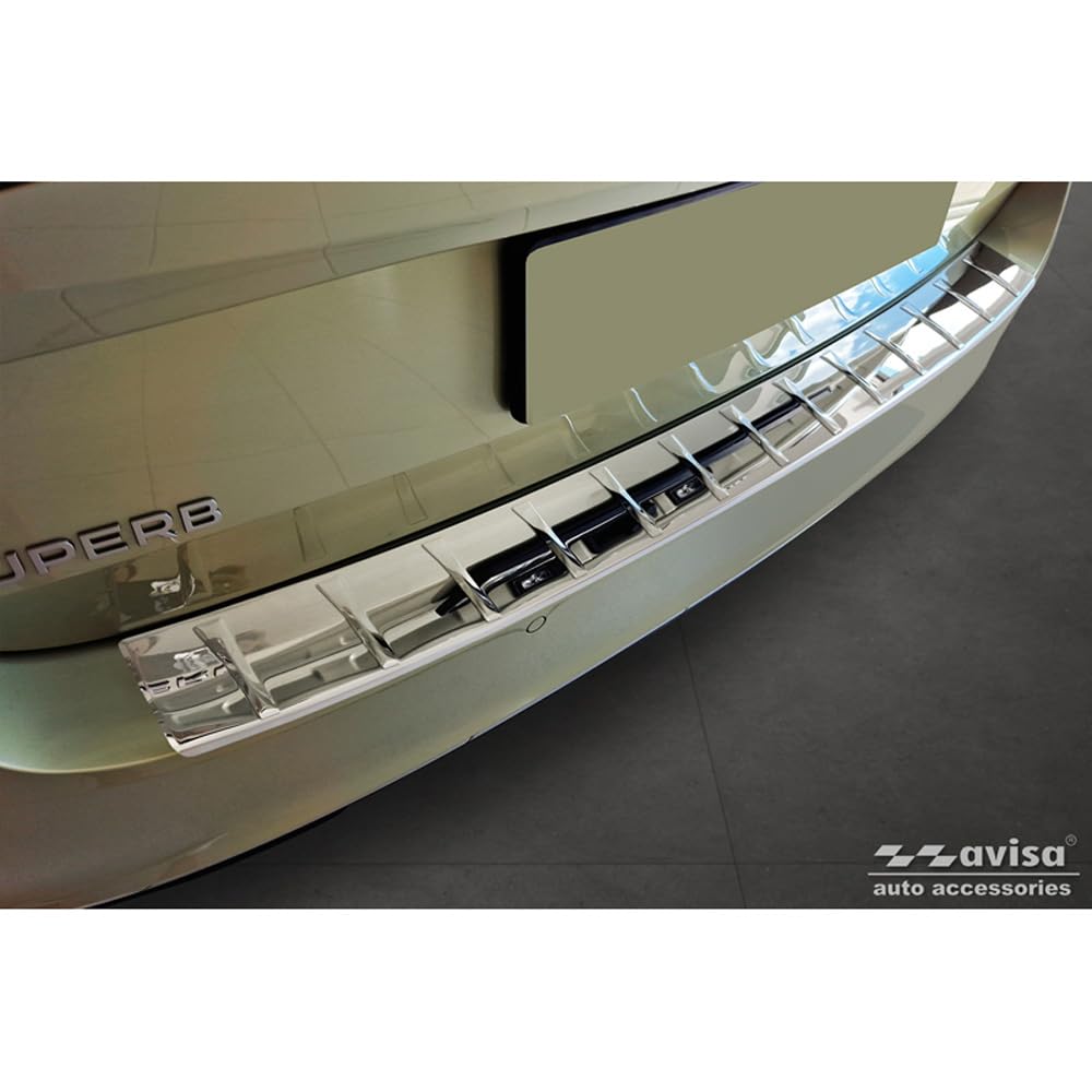 Avisa Protector del Parachoques Trasero Inoxidable Cromado Compatible con Skoda Superb IV Combi 2023- 'Ribs'