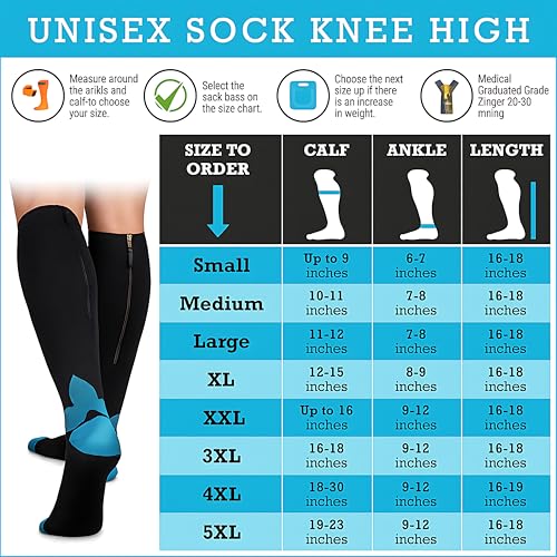 compression socks for men and women - 20-30 mmhg zipper knee high medical compression stockings calf fits up to 16 in - 1 pair perfect for athletic nurses travelers edema circulation pregnancy