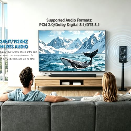 Image of eSynic 192KHZ Professional eARC Audio Extractor with 2 Optical Output | PCM 2.0 /Dolby 5.1 /DTS 5.1 Audio Formats-Plug & Play-From HDTV eARC /ARC Ports to Optical Soundbar & Wireless Headphones