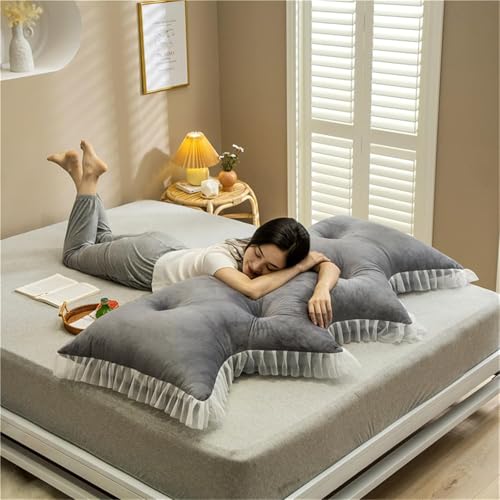 Image of Headboard Pillow PP Cotton Filler Large Bolster Pillows Backrest Support Sitting Up Reading Pillow in Bed Velvet Rest Upholstered Headboard Pads, (Grey, 59 inchx59 inch)