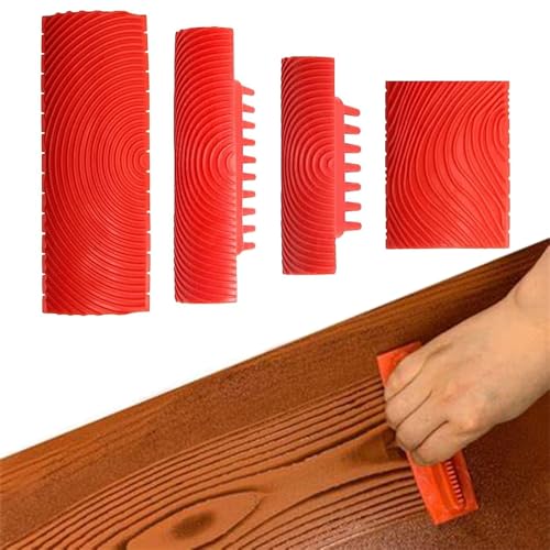 4 Stück Holzmaserung Werkzeug, Gummi Malwerkzeug für Wanddekoration, Gummi Holzmaserung Werkzeug für DIY-Wanddekorationen, Rot