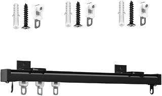 Sistema de riel de cortina de techo resistente de 170 cm, color negro, ideal para sala de estar y dormitorio, cortinas deslizantes suaves, duraderas y elegantes, solución de decoración del hogar