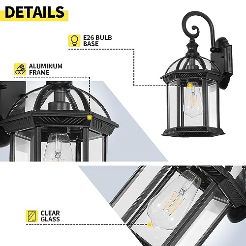 Outdoor Wall Lights for Proch Front Door Patio, Aluminum Outdoor Porch Lights Fixture Wall Mount, Black Waterproof Exterior House Lighting Fixtures, Outside Wall Lantern