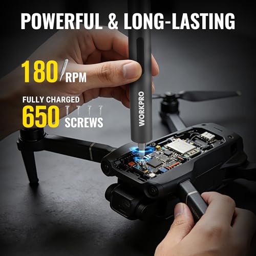 Image of WORKPRO 20-in-1 Mini Electric Screwdriver with Magnetizer & S2 Steel Bits, 3.6V Rechargeable Precision Screwdriver Set for Electronics, Phone, Camera, Laptop & Watch