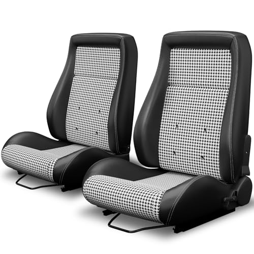 1 Pair Universal Classic PVC Reclinable OBS Style Seats Low Back Bucket Seats with Dual Sliders Not Including Seat Bracket 22.4 (D) x 21.5 (W) x 29.5 (H)