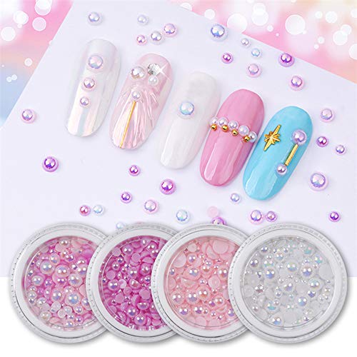 4 Boxes Nail Art Pearls Half Round Imitation Pearls 4 Colors AB 3D Nail Pearl Decals Design Glitter Decorations Design DIY Nails Jewelry Beads Glamour Decorative Accessories for Women
