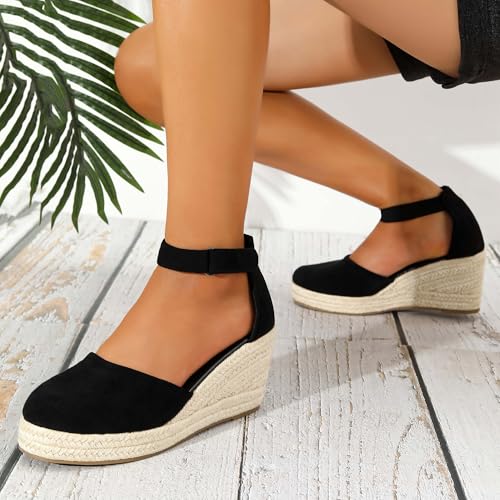 Image of Womens Espadrilles Sandals, Closed Toe Platform for Women Ankle Strap Casual Comfortable Wedge Sandals